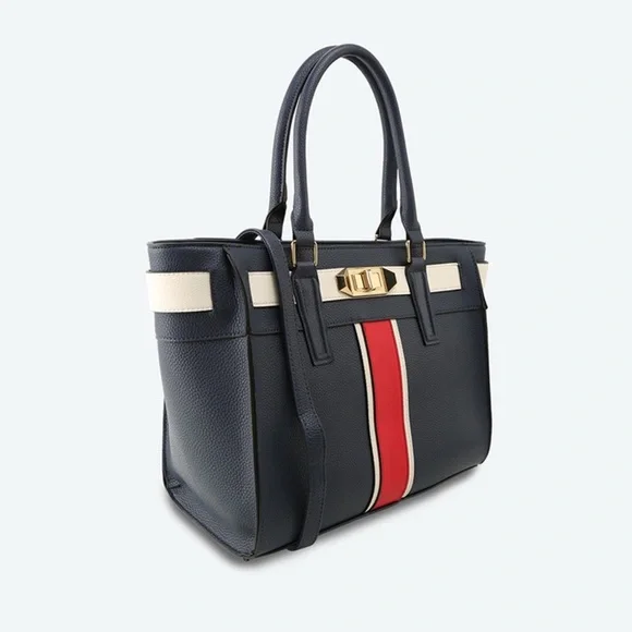 Aldo Greng Tote Bag Vegan Leather Navy Blue Red White - Picture 3 of 12